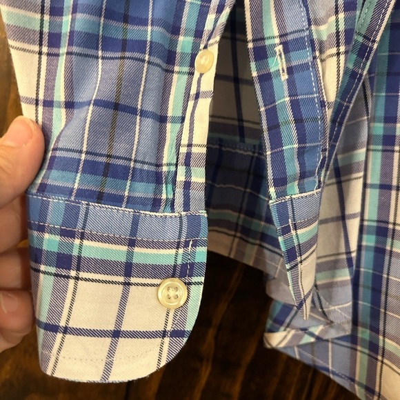 CHAPS Casual Blue and White Button Down Shirt Easy Care Twill - Picture 7 of 12